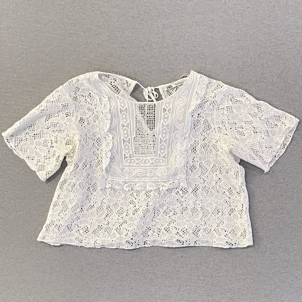 Zara White Lace Boho Blouse (Size S)